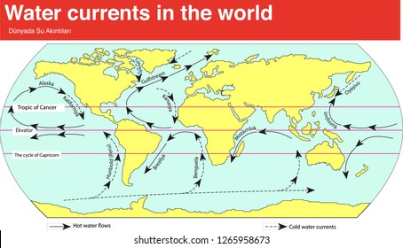 Water currents in the world (Hot water flow - discharge of cold water)