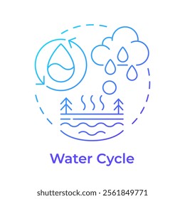 Water cycle blue gradient concept icon. Earth surface liquid movement research. Atmospheric phenomena. Round shape line illustration. Abstract idea. Graphic design. Easy to use in presentation