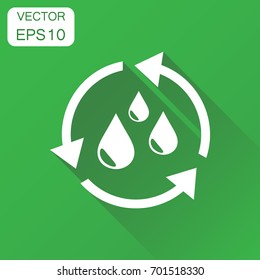 Water cycle icon. Business concept ecology pictogram. Vector illustration on green background with long shadow.