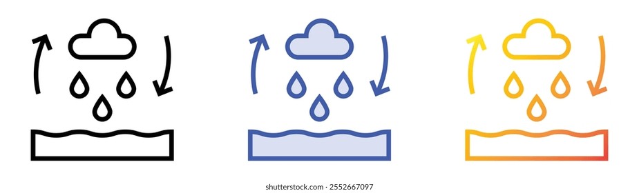 Icono del ciclo del agua. Lineal, relleno azul y diseño de estilo degradado aislado sobre fondo blanco