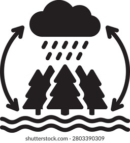 Water cycle icon with rain cloud and pine trees forest
