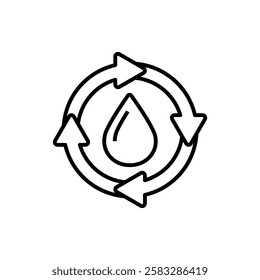 water cycle line icon, Water drop in circle with cycle arrows. Suitable for environmental, recycling, water conservation concepts. Ideal for educational materials and presentations.
