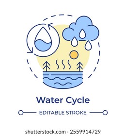 Water cycle multi color concept icon. Earth surface liquid movement research. Atmospheric phenomena. Round shape line illustration. Abstract idea. Graphic design. Easy to use in presentation