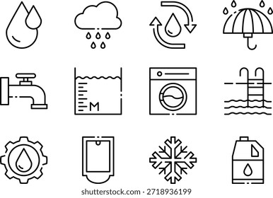 Ciclo del agua e iconos de uso del agua