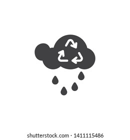 Water cycle vector icon. filled flat sign for mobile concept and web design. Cloud with rain drops and recycle arrows glyph icon. Symbol, logo illustration. Vector graphics