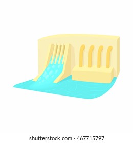 Water dam icon in cartoon style isolated on white background. Hoarding symbol
