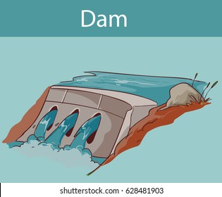 Water Dam Icon In Cartoon Style Isolated 