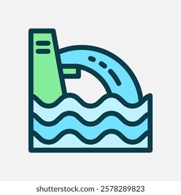 Water dam icon Flat line color, free energy, ecology, renewable and green energy concept. Line and flat color icon.