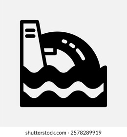 Water dam icon Semi solid, free energy, ecology, renewable and green energy concept. Black and semi solid icon.