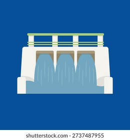 Water dam icon, dam vector icon, dam clip art, hydro power dam icon vector illustration, renewable energy generation flat illustration