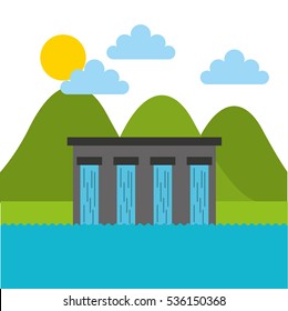 water dam over landscape. colorful design. vector illustration