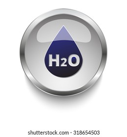 Water dark blue vector icon on a glossy glass button with chrome on white background