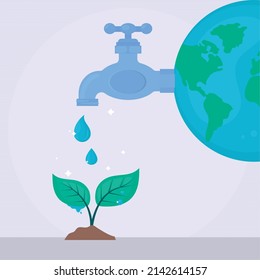 water day design with earth planet and leaves