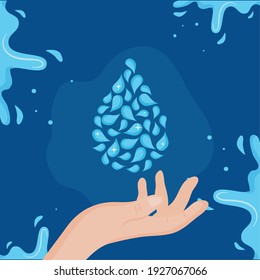 Water day with drops over hand design, Environment save nature and ecology theme Vector illustration