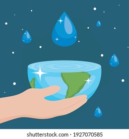 Water day with hand holding world and drop design, Environment save nature and ecology theme Vector illustration
