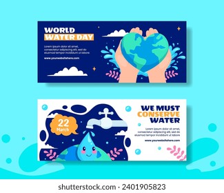 Water Day Horizontal Banner Flat Cartoon Hand Drawn Templates Background Illustration