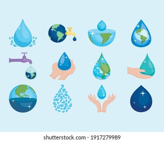 water day icon set over white background, colorful design, vector illustration