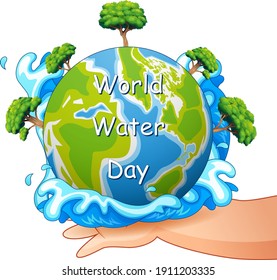 Water day poster with hand lifting earth illustration