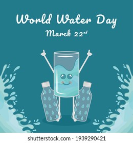 Water day poster with a happy water glass - Vector illustration