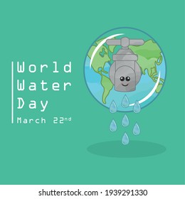 Water day poster with a happy water tap cartoon - Vector illustration
