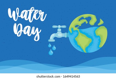 water day poster with world planet and tap vector illustration design