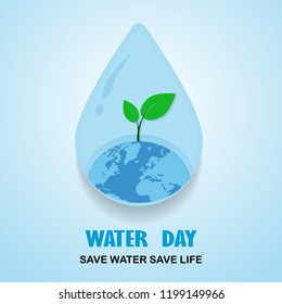 Water Day, Save water save life, tree on blue background illustrator design