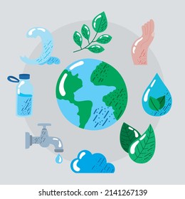 water day set icons around