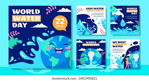 Water Day Social Media Post Flat Cartoon Hand Drawn Templates Background Illustration