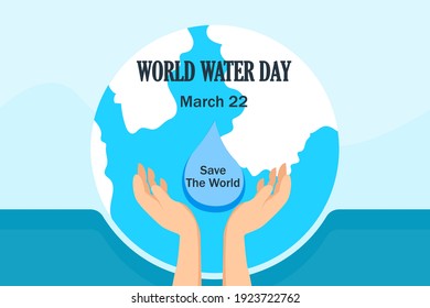 Water day vector concept: World water day background with hand holding water drop