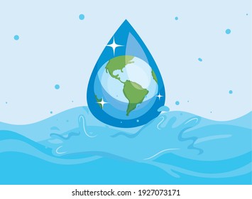 Water day with world drop on ocean design, Environment save nature and ecology theme Vector illustration