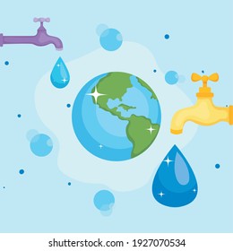 Water day with world drop and taps design, Environment save nature and ecology theme Vector illustration