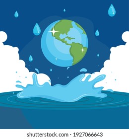 Water day with world over sea with splash design, Environment save nature and ecology theme Vector illustration