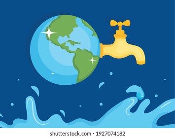 Día del agua con diseño de grifo y salpicadura mundial, Medio ambiente salvar la naturaleza y la ecología Tema Vector ilustración