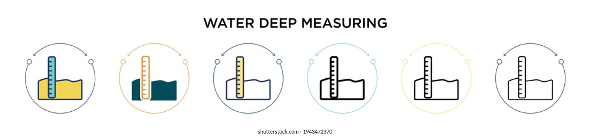 Water deep measuring icon in filled, thin line, outline and stroke style. Vector illustration of two colored and black water deep measuring vector icons designs can be used for mobile, ui, web