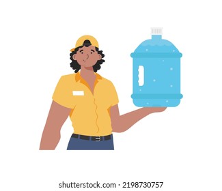 Water delivery concept. The man is holding a large water bottle. The character is depicted to the waist. Isolated on white background. Vector.