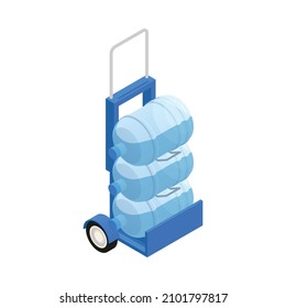 Water Delivery Icon With Three Big Plastic Bottles On Trolley Isometric Vector Illustration