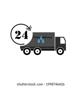 water delivery icon, water truck, round the clock, water in heat, symbol, vector illustration
