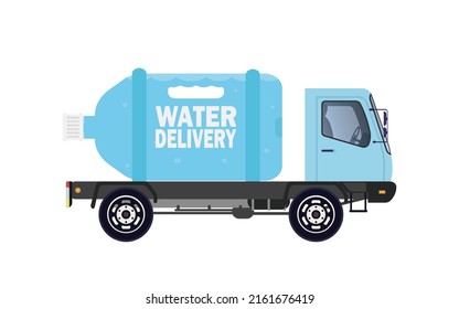 Water Delivery Machine. The Concept Of Home Delivery Of Drinking Water. Cartoon Style. Vector Illustration.