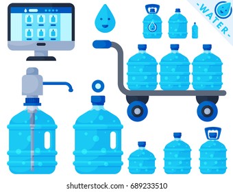 Water Delivery Service Different Water Bottle Vector Elements.