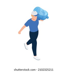 Water delivery service isometric icon with courier carrying bottle for cooler 3d vector illustration