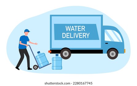 Water delivery service man carry clean drinking water to customer.