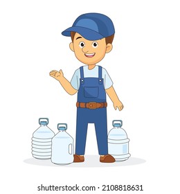 Wasserlieferservice Mann Vektor. Firma. Plastikflasche. 