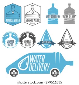 Water delivery set of badges, labels and design elements.