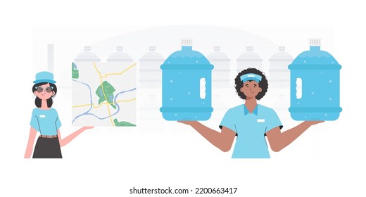 Water Delivery Team. trendy style. Vector illustration.