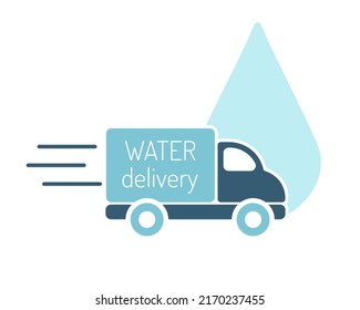 Water Delivery Truck Icon. Flat Design.