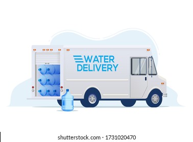 Water delivery truck for water delivery service website or banner design. Isolated on white background. Vector illustration.