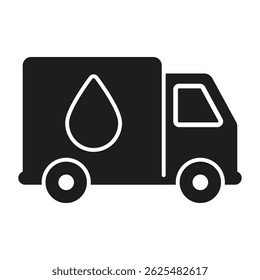 Water Delivery Truck Solid Icon. Liquid Transportation, Distribution, And Supply Logistics Silhouette Symbol. Essential Water Services. Isolated Vector Illustration.
