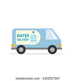 Water delivery van. Flat style. Vector graphics.
