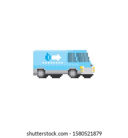 Water delivery van icon. Design for stickers, logo, embroidery and mobile app. Video game assets 8-bit. Pixel art.