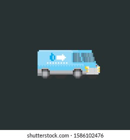 Water delivery van icon. Design for stickers, logo, embroidery and mobile app. Video game assets 8-bit. Pixel art.